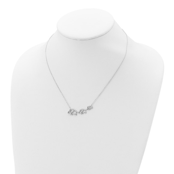 925 Sterling Silver Rhodium-plated CZ Elephants linked Charm Necklace, 18" - Picture 4 of 4